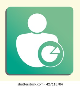Vector illustration of user pie sign icon on green light background.