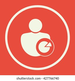 Vector illustration of user pie sign icon on red background.