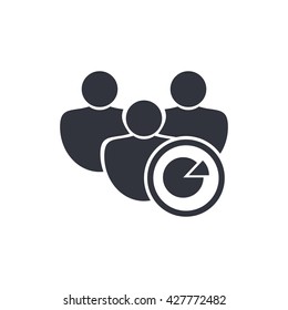 Vector illustration of user pie sign icon on white background.