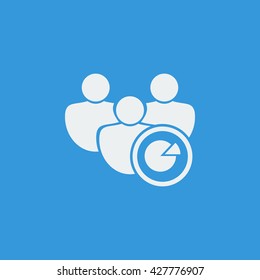 Vector illustration of user pie sign icon on blue background.