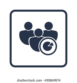 Vector illustration of user pie sign icon on blue round background.