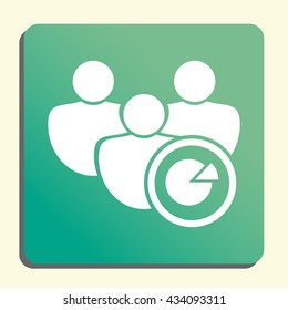 Vector illustration of user pie sign icon on green light background.
