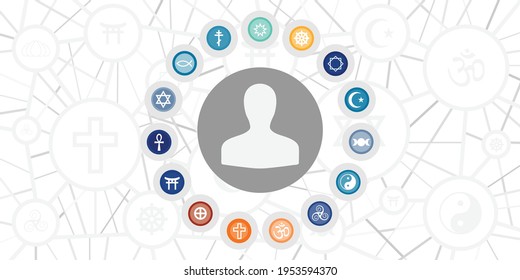 vector illustration of user profile picture and different religions symbols for personal choice