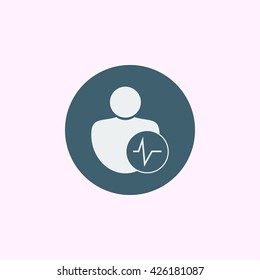 Vector illustration of user pulse sign icon on blue circle background.