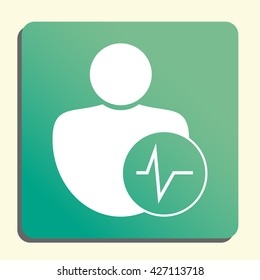 Vector illustration of user pulse sign icon on green light background.