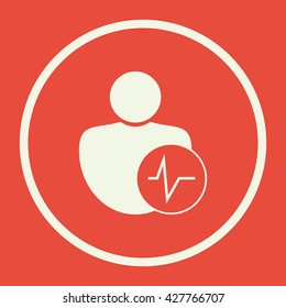 Vector illustration of user pulse sign icon on red background.