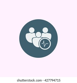 Vector illustration of user pulse sign icon on blue circle background.