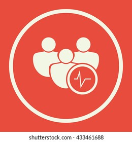 Vector illustration of user pulse sign icon on red background.
