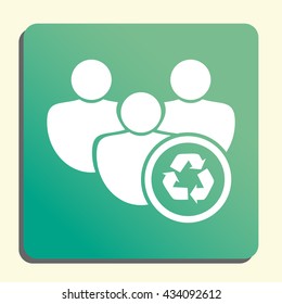 Vector illustration of user recycle sign icon on green light background.