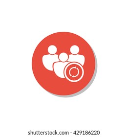 Vector illustration of user refresh sign icon on red circle background.