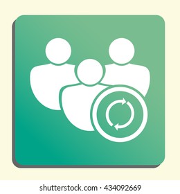 Vector illustration of user refresh sign icon on green light background.