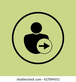 Vector illustration of user right sign icon on green circle background.