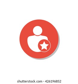 Vector illustration of user star sign icon on red circle background.