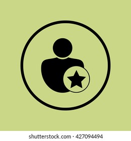 Vector illustration of user star sign icon on green circle background.