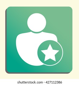 Vector illustration of user star sign icon on green light background.