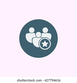 Vector illustration of user star sign icon on blue circle background.