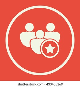 Vector illustration of user star sign icon on red background.