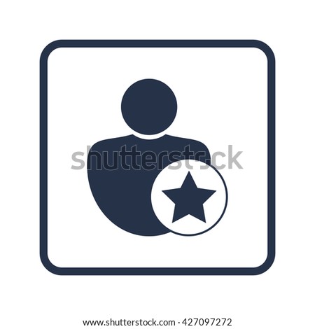 Vector illustration of user star sign icon on blue round background.
