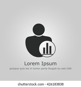Vector illustration of user stats sign icon on grey background.