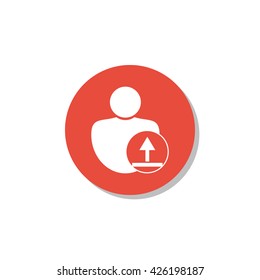 Vector illustration of user upload sign icon on red circle background.