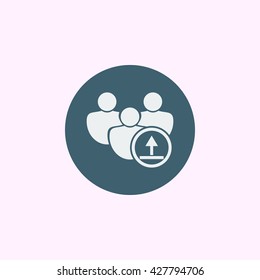 Vector illustration of user upload sign icon on blue circle background.