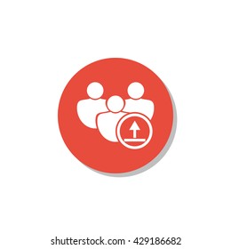 Vector illustration of user upload sign icon on red circle background.