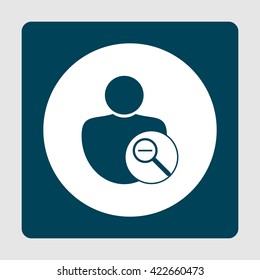 Vector illustration of user zoom out sign icon on blue background.