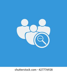 Vector illustration of user zoom out sign icon on blue background.
