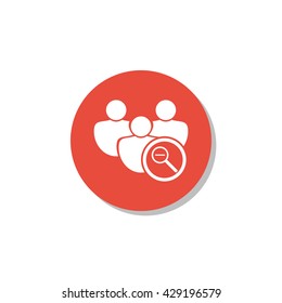 Vector illustration of user zoom out sign icon on red circle background.