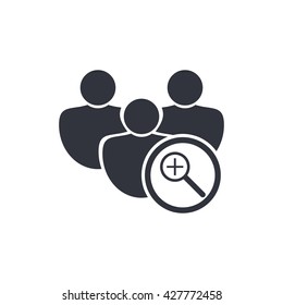 Vector illustration of user zoom in sign icon on white background.