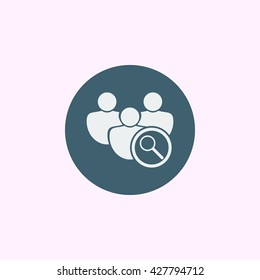 Vector illustration of user zoom sign icon on blue circle background.