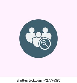 Vector illustration of user zoom in sign icon on blue circle background.