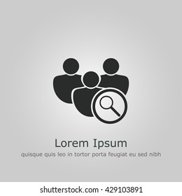Vector illustration of user zoom sign icon on grey background.