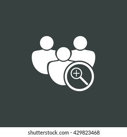 Vector illustration of user zoom in sign icon on dark background.