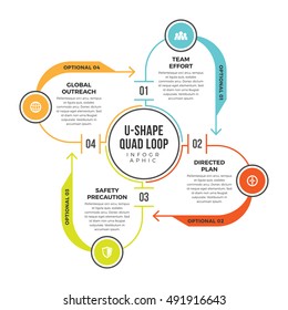 Vector illustration of u-shape quad loop infographic design element.