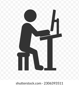 Vector illustration of using a computer icon in dark color and transparent background(png).