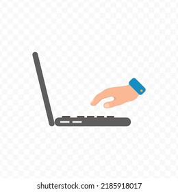 Vector Illustration Of Using Laptop. Colored Vector For Website Design .Simple Design On Transparent Background (PNG).