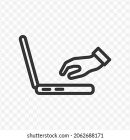 Vector illustration of using laptop icon in dark color and transparent background(png).