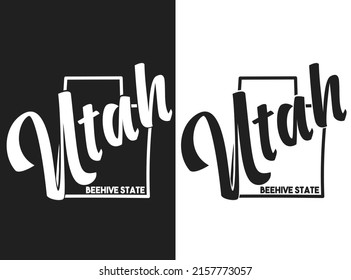Vector illustration of Utah. Black and white logo of the name of the USA state. Hand-drawn design image of the United States of America. US poster with contour and states borders for print and decor