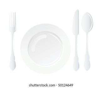 Vector illustration of utensils and porcelain plate