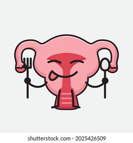 Ilustración vectorial del personaje de Uterus con cara linda y un simple dibujo de la línea corporal en un fondo aislado