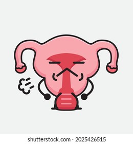 Vector Illustration of Uterus Character with cute face and simple body line drawing on isolated background