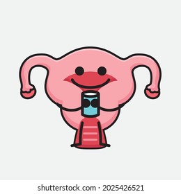 Vector Illustration of Uterus Character with cute face and simple body line drawing on isolated background