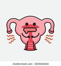 Vector Illustration of Uterus Character with cute face and simple body line drawing on isolated background