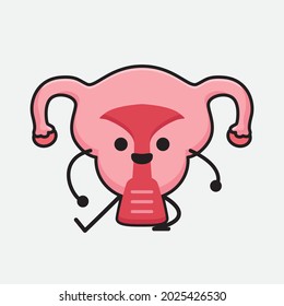 Vector Illustration of Uterus Character with cute face and simple body line drawing on isolated background