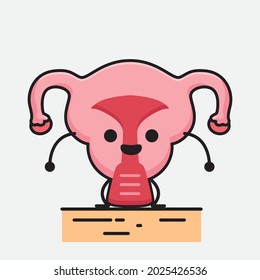 Ilustración vectorial del personaje de Uterus con cara linda y un simple dibujo de la línea corporal en un fondo aislado