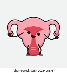 Vector Illustration of Uterus Character with cute face and simple body line drawing on isolated background