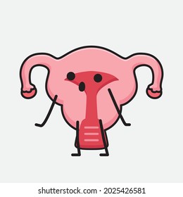Vector Illustration of Uterus Character with cute face and simple body line drawing on isolated background