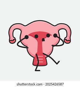 Vector Illustration of Uterus Character with cute face and simple body line drawing on isolated background