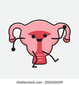 Vector Illustration of Uterus Character with cute face and simple body line drawing on isolated background